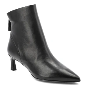 Botki damskie S. Barski, na szpilce skórzane licowe z noskiem w szpic i zapinane na zamek, czarne, CR52-661 S.Barski