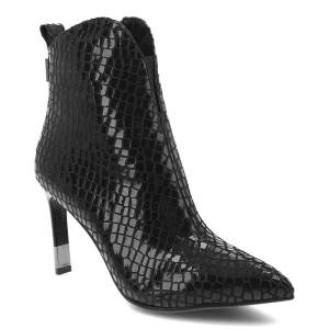 Botki damskie S. Barski, na szpilce z noskiem w szpic skórzane na zamek i za kostkę, czarne, CR52-705 S.Barski