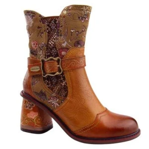 Botki damskie skórzane na słupku Laura Vita EVCAO 82 CAMEL