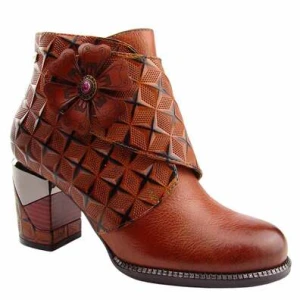 Botki damskie skórzane na słupku Laura Vita MAEVAO 41 CAMEL