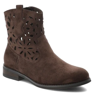 Botki damskie Vinceza, cholewka z materiału ażurowa z zamkiem z boku na płaskiej podeszwie, brązowe, 39997