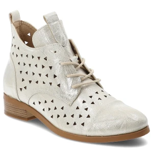 Botki damskie Vinceza, cholewka ze skóry ekologicznej z ażurową perforacją sznurowane i zapinane z boku na suwak, złote, 58620