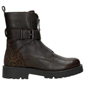 Brązowe skórzane botki ze wstawka w panterke 55362-72 Wojas