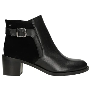 Czarne botki damskie z łączonych skór 55327-71 Wojas