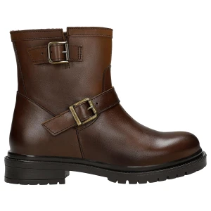 Brązowe botki bikery ze skóry licowej 55370-52 Wojas