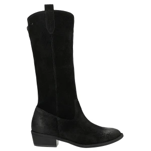 Czarne wysokie botki damskie z dwoiny welurowej 55255-61 Wojas