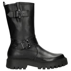 Czarne botki damskie bikery ze skóry licowej 55285-51 Wojas