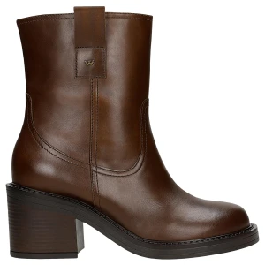 Brązowe botki ze skóry licowej na obcasie 55280-52 Wojas