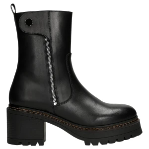 Czarne skórzane botki damskie na grubym obcasie 55271-51 Wojas