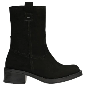 Czarne wsuwane botki damskie z nubuku 55297-21 Wojas