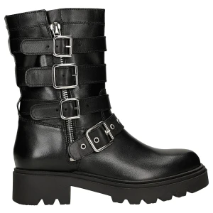 Czarne skórzane bikery z czterema klamrami 55313-51 Wojas