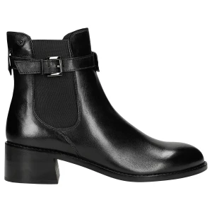 Czarne skórzane botki damskie na szerokim obcasie 55355-51 Wojas