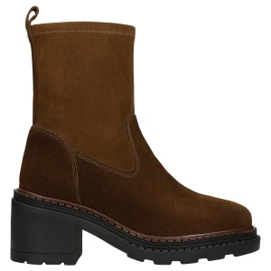 Brązowe botki skarpetkowe damskie na szerokim obcasie 55360-82 Wojas