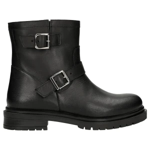 Czarne botki bikery ze srebrnymi klamrami 55370-51 Wojas