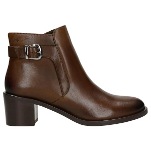 Ocieplane botki z brązowej skóry licowej na obcasie 55327-52 Wojas