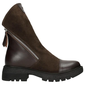 Brązowe botki z łączonych skór z zamkiem po boku 55246-72 Wojas