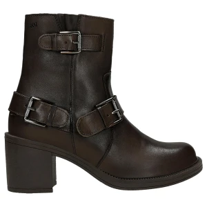 Brązowe botki na obcasie w stylu bikerow 55339-52 Wojas