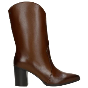 Brązowe skórzane kowbojki damskie na obcasie 55317-52 Wojas