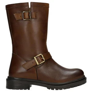 Brązowe ocieplane bikery damskie ze złotymi klamrami 55312-52 Wojas