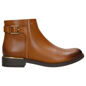 Brązowe skórzane botki damskie ze złotymi elementami 55076-52 Wojas