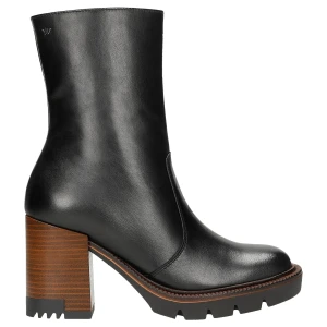 Czarne botki damskie na brązowym obcasie 55225-51 Wojas