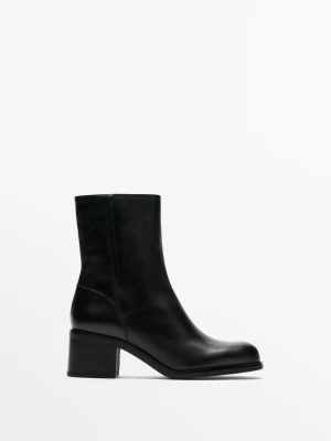 Skórzane Botki Na Obcasie - Czarny - Massimo Dutti - Female