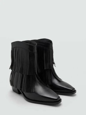 Botki skórzane na obcasie z frędzlami czarny - Dziewczyna - - MANGO TEEN