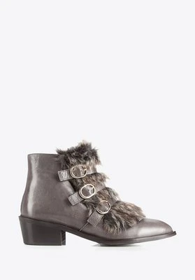 Botki skórzane z futerkiem szare Wittchen