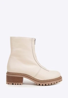 Botki skórzane z suwakiem na przodzie kremowe Wittchen