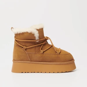 Botki śniegowce z wiązaniem i futerkiem brązowe House