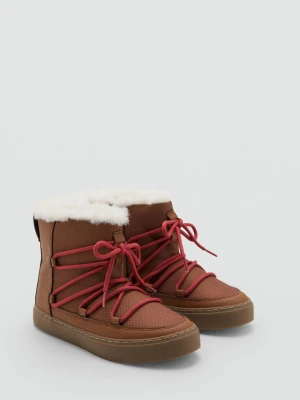 Botki sznurowane wykończone futrem średni brązowy - Dzieci - - MANGO KIDS