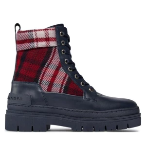 Botki Tommy Hilfiger Feminine Tartan Lace Up Bootie FW0FW07670 Niebieski