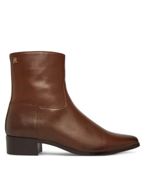 Botki Tommy Hilfiger Leather Ankle Boot W Zip FW0FW09921 Brązowy