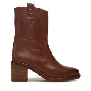 Botki Tommy Hilfiger Riding Lthr Mid Boot Block Heel FW0FW08776 Brązowy