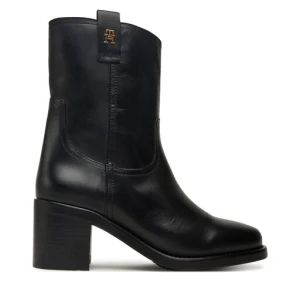 Botki Tommy Hilfiger Riding Lthr Mid Boot Block Heel FW0FW08776 Czarny