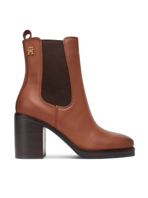 Botki Tommy Hilfiger Square Toe Chelsea High Block Hl FW0FW08844 Brązowy