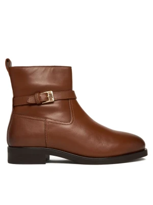 Botki Tommy Hilfiger Th Buckle Riding Leather Bootie FW0FW08781 Brązowy