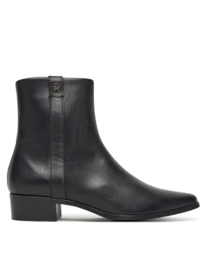 Botki Tommy Hilfiger Th Leather Pointy Zip Bootie FW0FW08980 Czarny