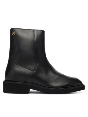 Botki Tommy Hilfiger Th Square Toe Leather Bootie FW0FW09046 Czarny