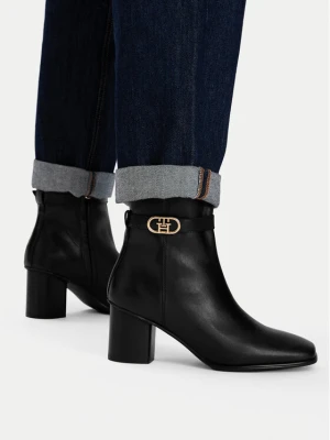 Botki Tommy Hilfiger Th Strap Leather Block Heel Boot FW0FW09488 Czarny