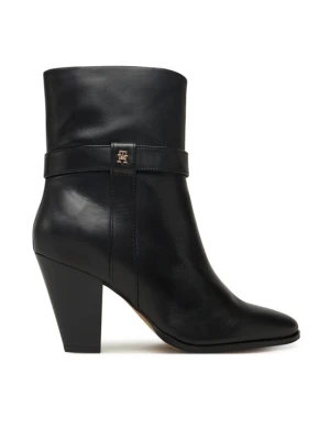 Botki Tommy Hilfiger Th T-Strap Leather Pointy Bootie FW0FW08984 Czarny