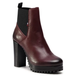 Botki Tommy Jeans Essential Cleated Heeled Boot EN0EN01075 Bordowy