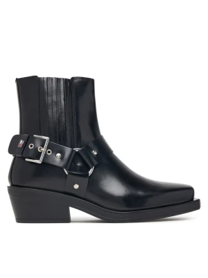 Botki Tommy Jeans Tjw Buckle Leather Cowboy Boots EN0EN03143 Czarny