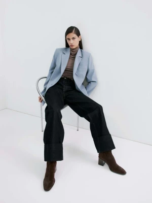 Botki z dwoiny na obcasie klockowym czekoladowy - Kobieta - - MANGO