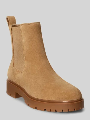 Botki z naturalnej skóry z detalem z logo Lauren Ralph Lauren Piaskowy