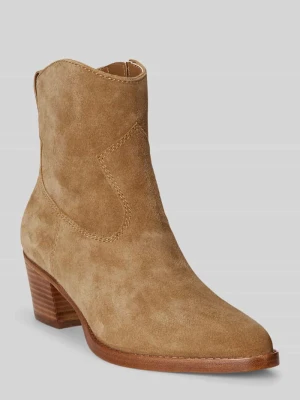 Botki z naturalnej skóry z wytłoczonym logo Lauren Ralph Lauren Camel