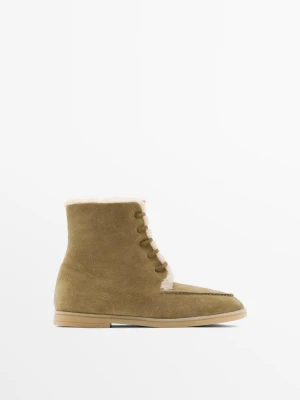 Botki Za Kostkę Z Zamszowej Skóry Z Wyściółką - Ciepły Brąz - - Massimo Dutti - Kobieta