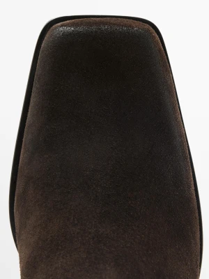Botki Za Kostkę Ze Szczotkowanej Skóry Zamszowej - Brązowy - - Massimo Dutti - Kobieta