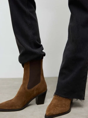 Botki zamszowe z panelami i noskiem w szpic tabaczkowy brąz - Kobieta - - MANGO