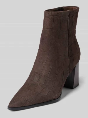 Botki ze skóry bydlęcej nappa z obcasem słupkiem Tamaris Ciemnobrązowy